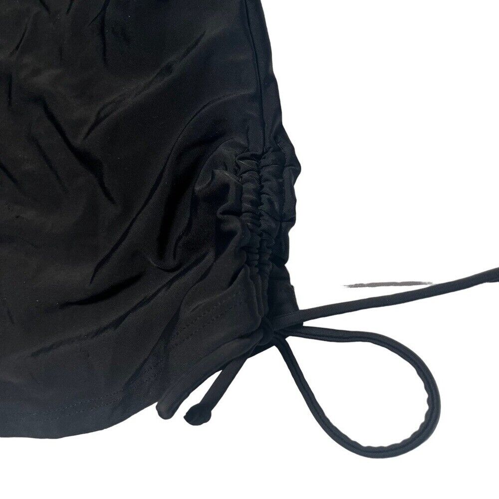 Beachsissi Black Side Drawstrings, Neck Tie, Halter, Tankini Swim Top I Size M