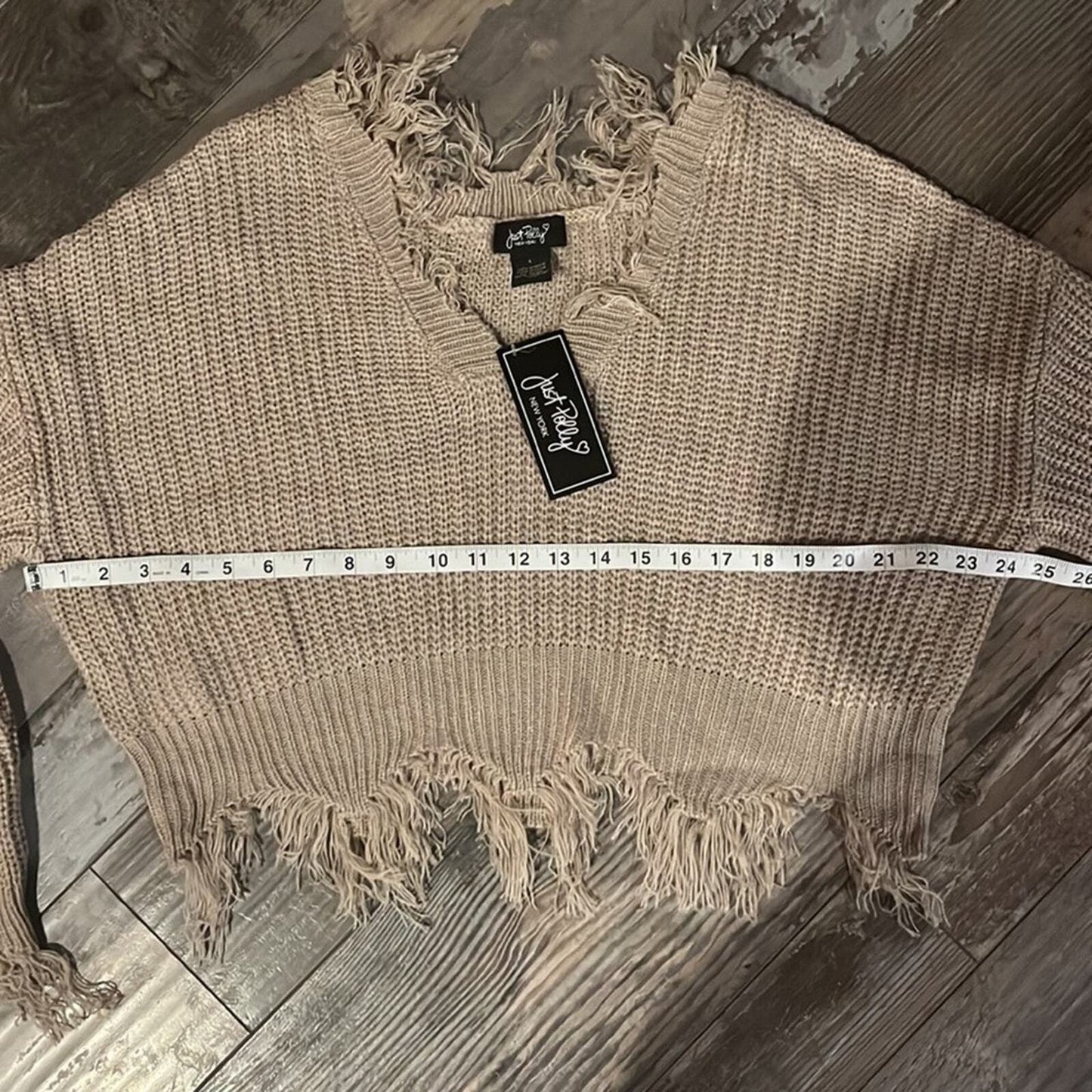 Crop Top Womens Large Tan Sweater With Fraying NWT