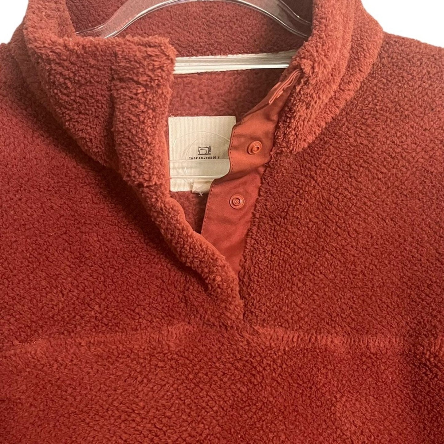 Thread & Supply Womens Large Burnt Orange 1/4 Snap Collar Sherpa Pullover
