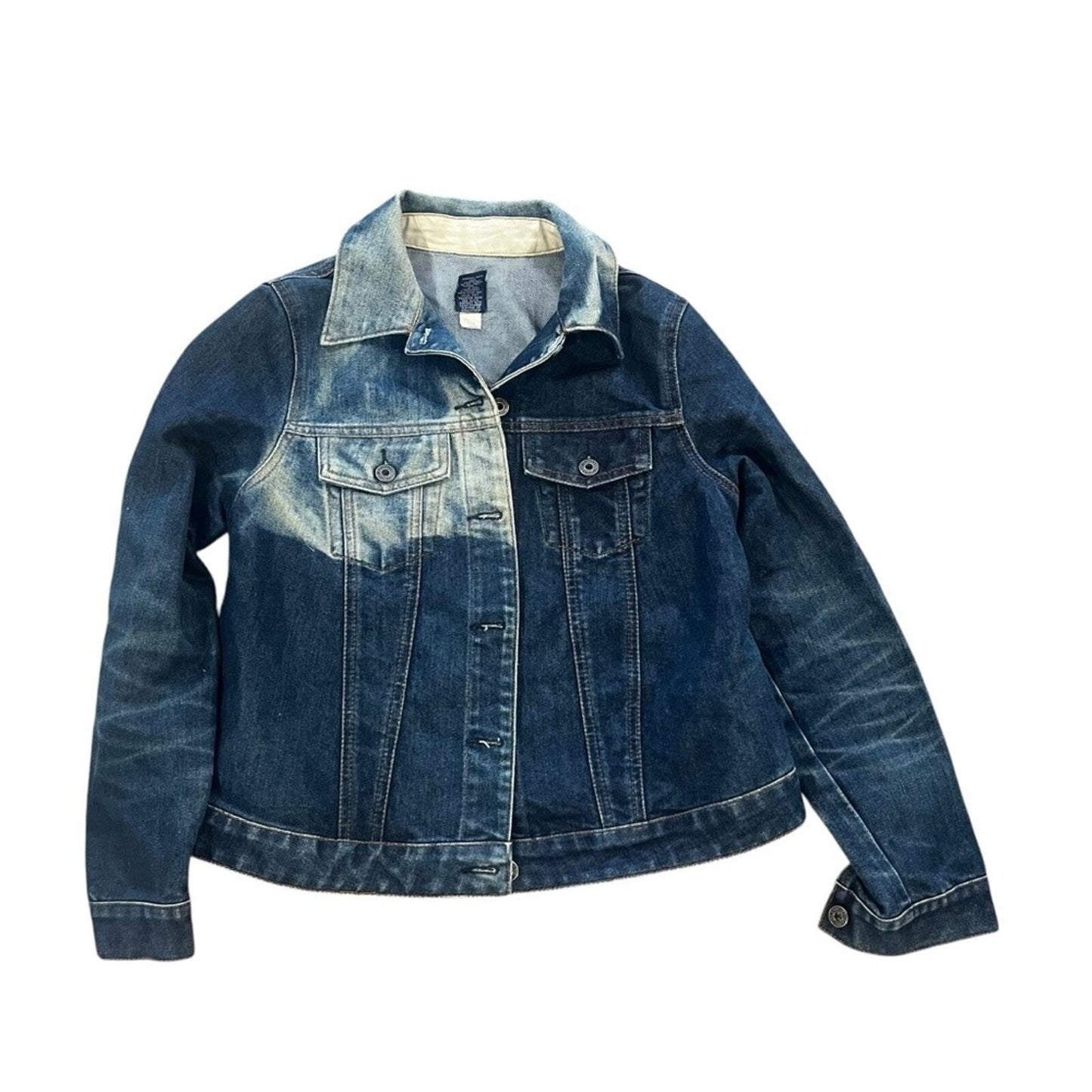 GAP Womens Size Small Y2K Distressed Bleached Denim Blue Jean Trucker Jacket