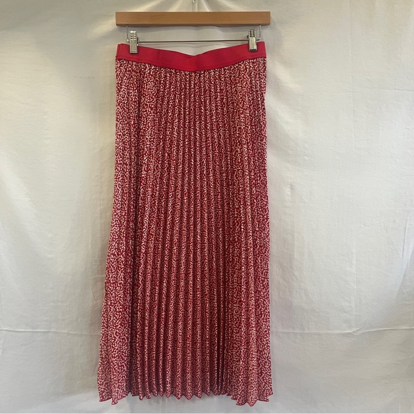 Vince Camuto Pleated Midi Skirt Womens Small Pink White Elastic Waist Lined Soft