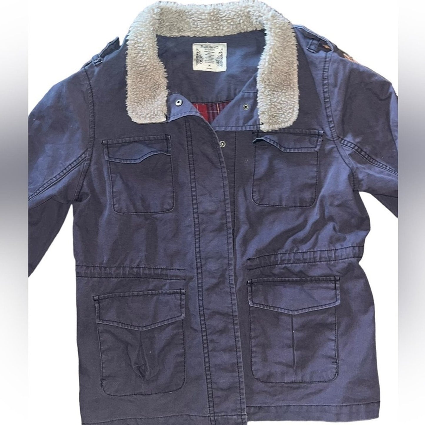 Ruff Hewn Coat Girls Size Medium Navy Blue Barn Chore Coat Button Down Rugged