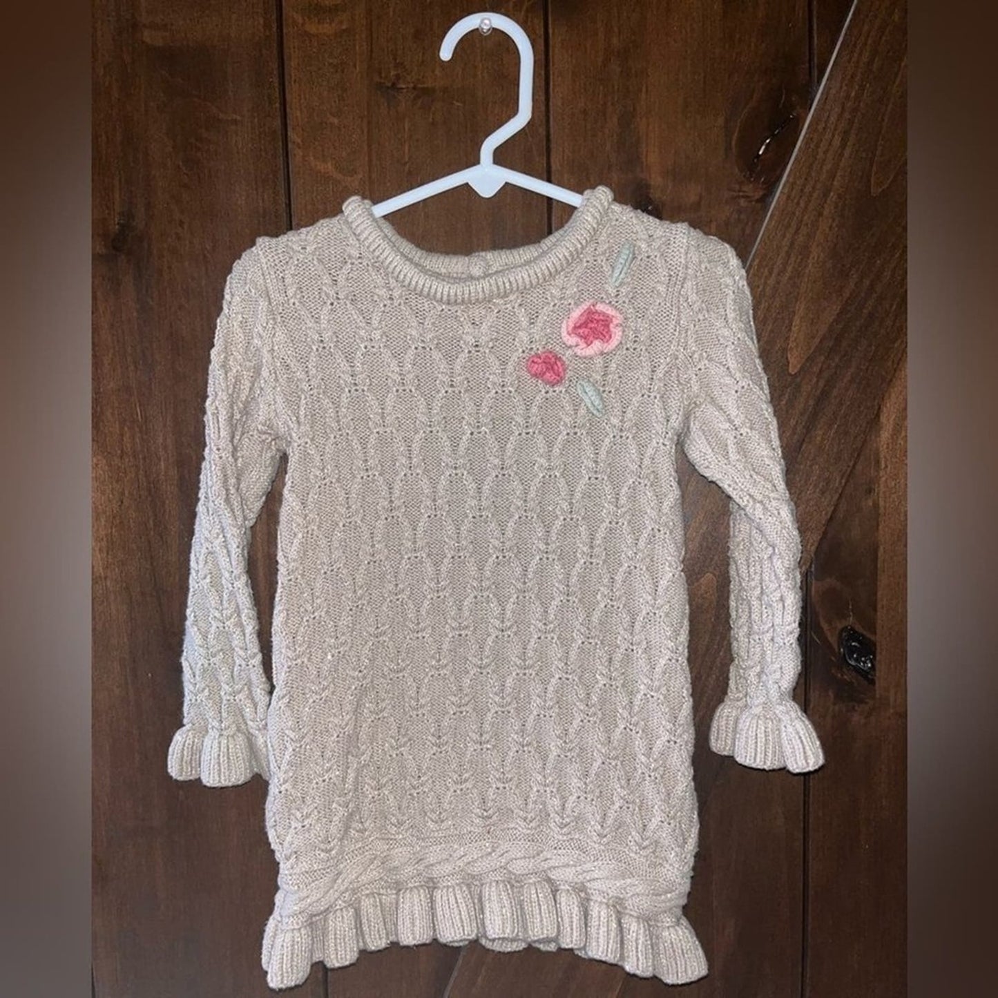 Rachel Zoe GirlsToddler 18 month Tan Knitted Long Sleeve Dress w/ Flower Accent
