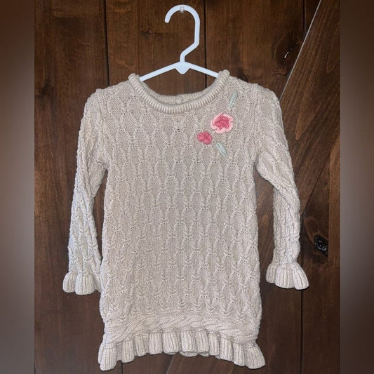 Rachel Zoe GirlsToddler 18 month Tan Knitted Long Sleeve Dress w/ Flower Accent