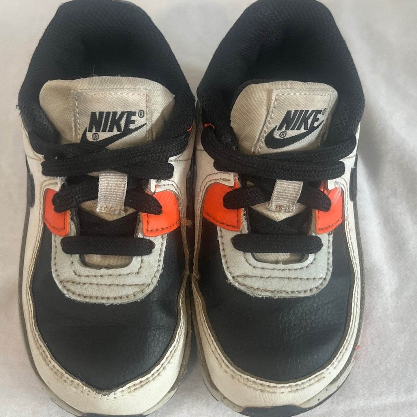 Nike Air Max 90 Sneakers Leather White Orange Toddler Size 8C Swoosh Speckled