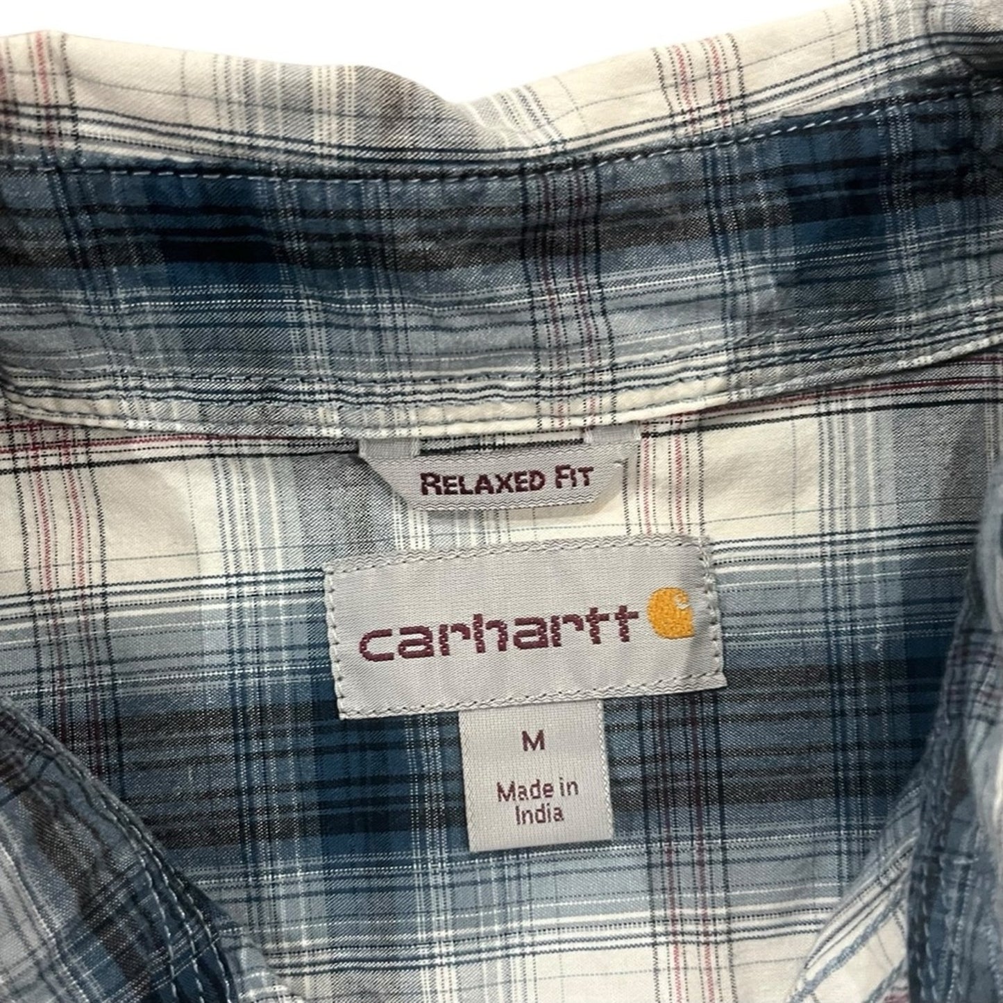 Carhartt Mens Size Medium Relaxed Fit Blue White Long Sleeve Button Down Shirt