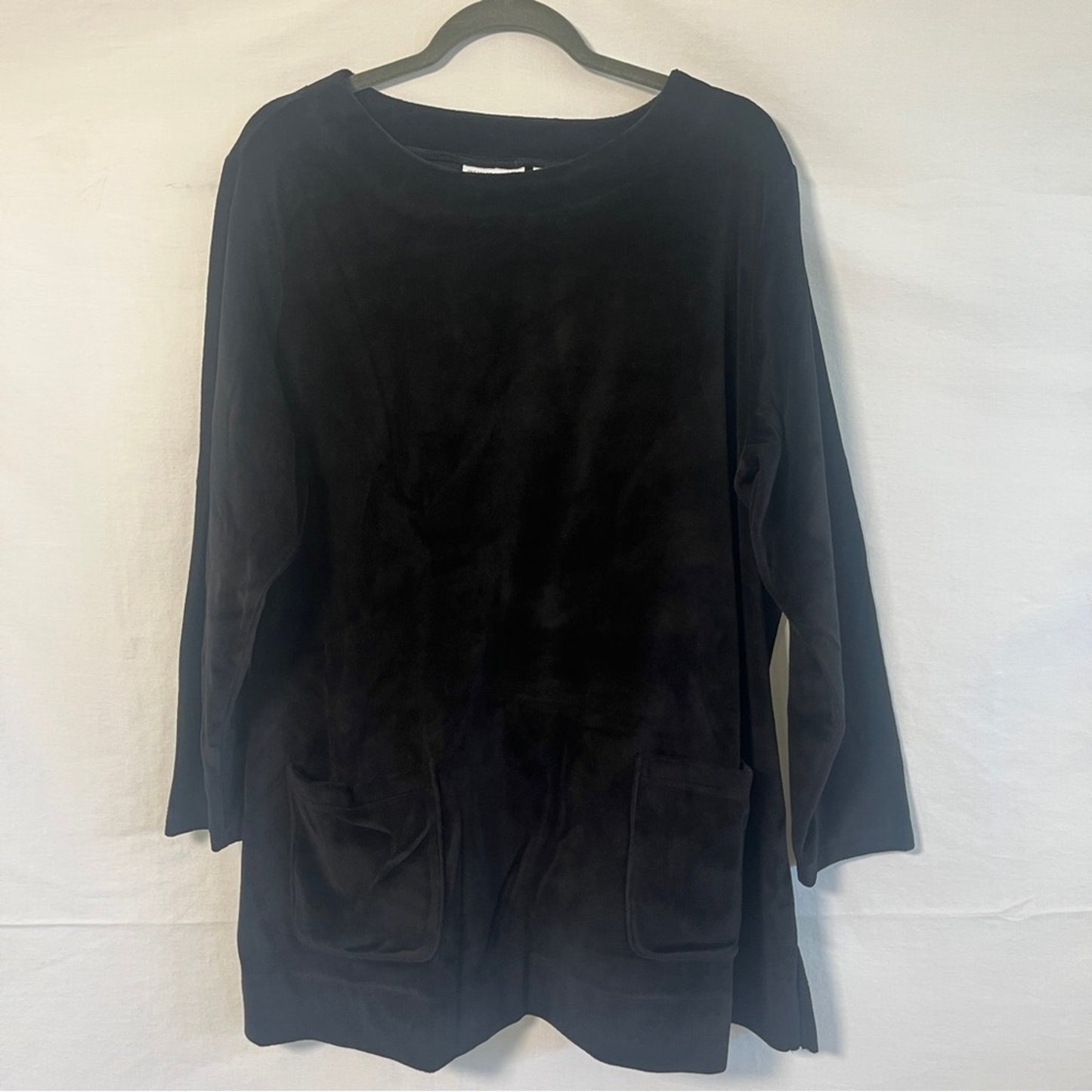 Susan Graver Tunic Sweater Womens 1X Black Front Pockets Cotton Blend Modest