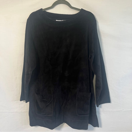 Susan Graver Tunic Sweater Womens 1X Black Front Pockets Cotton Blend Modest