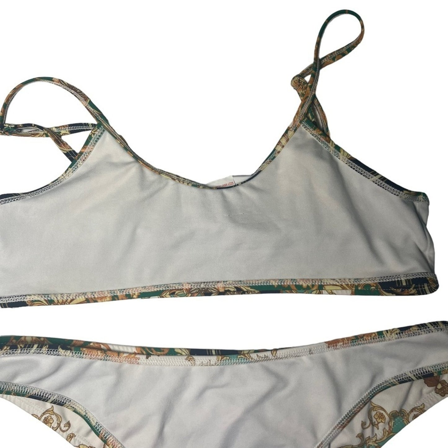 Pretty Little Thing Green Shell Chain Print Scoop Neck Bikini MISMATCH SIZES