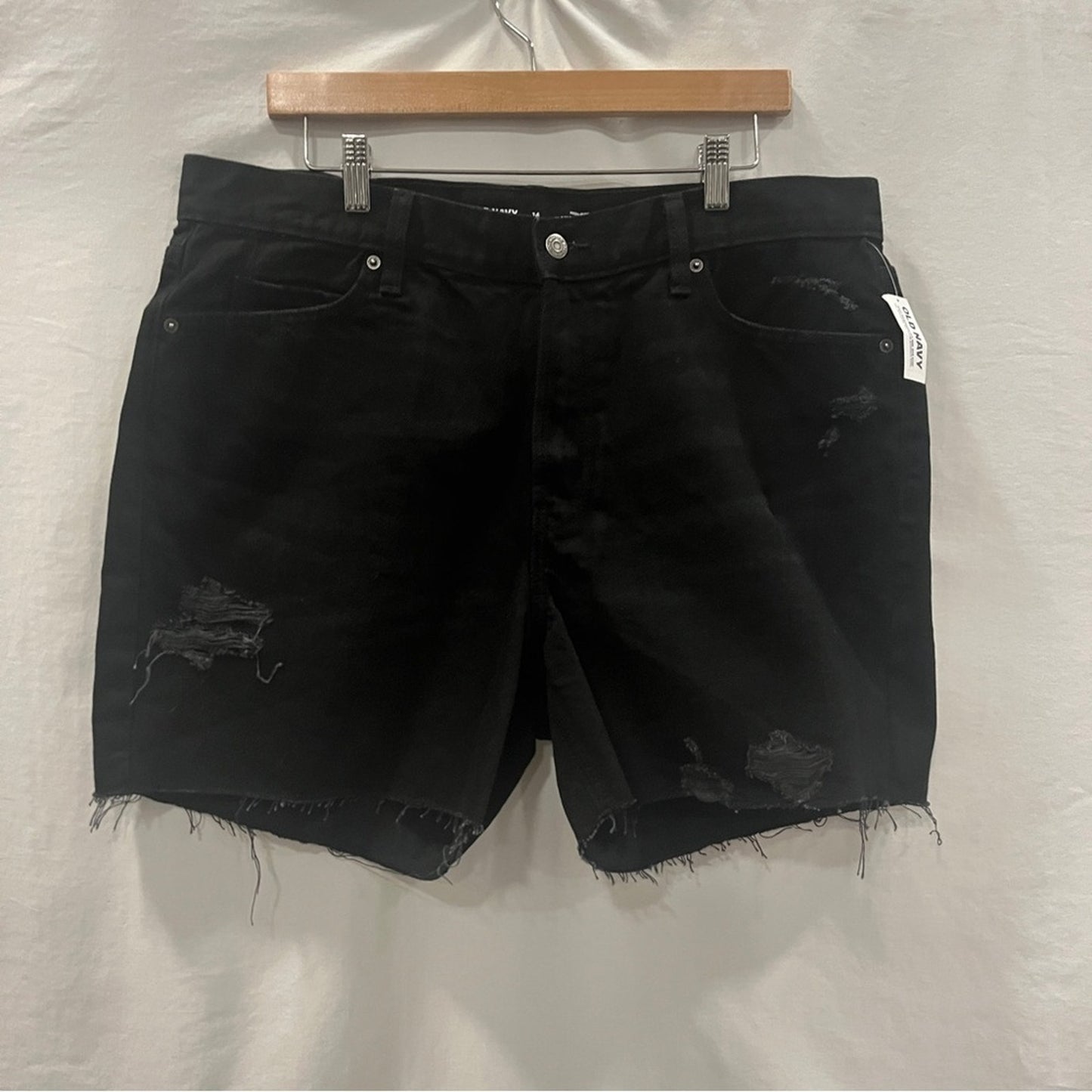 Old Navy Black Denim Jeans Womens Size 14 Slouchy Straight High Rise New Raw Hem