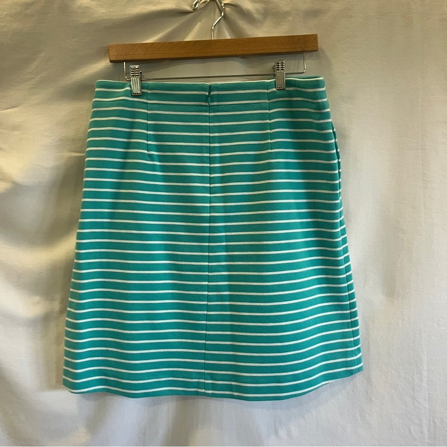 Talbots Turquoise White Textured Knit Skirt Pencil Pockets Womens Size 6 Mini