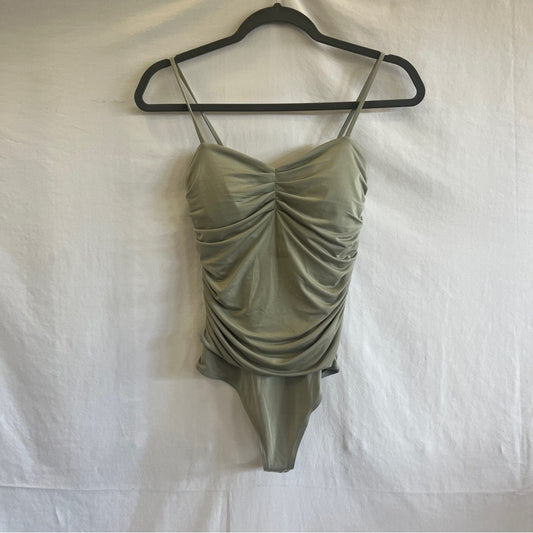 Express Body Contour Green Bodysuit Womens Size Small Ruching One Piece Feminine