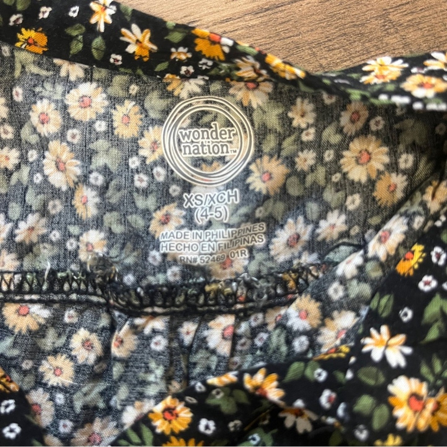 Wonder Nation Girls Floral Romper Size 4/5 Elastic Waist Front Button Spring