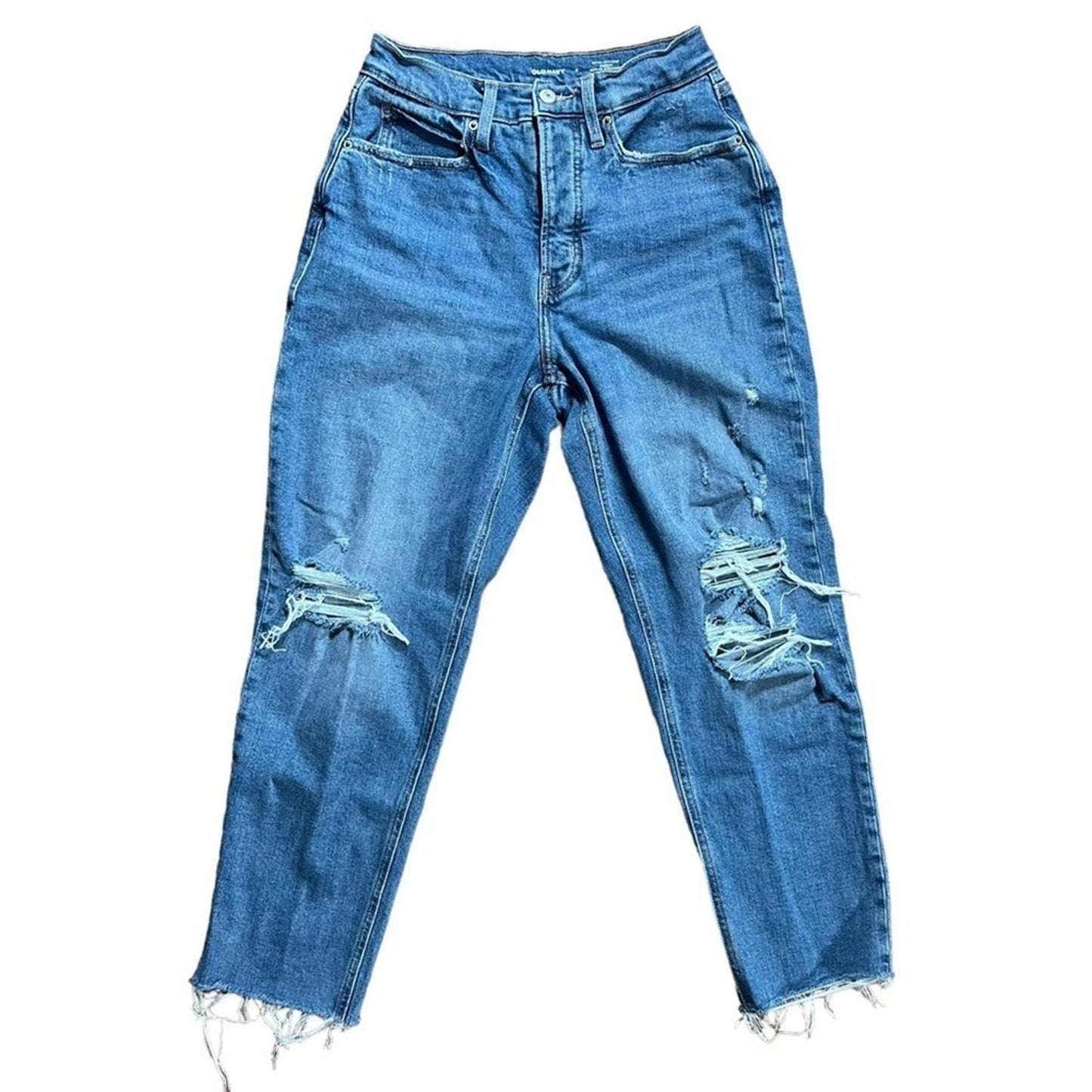Old Navy Womens Extra High Rise Curvy Hi Straight Jeans Size 4 Distressed Button