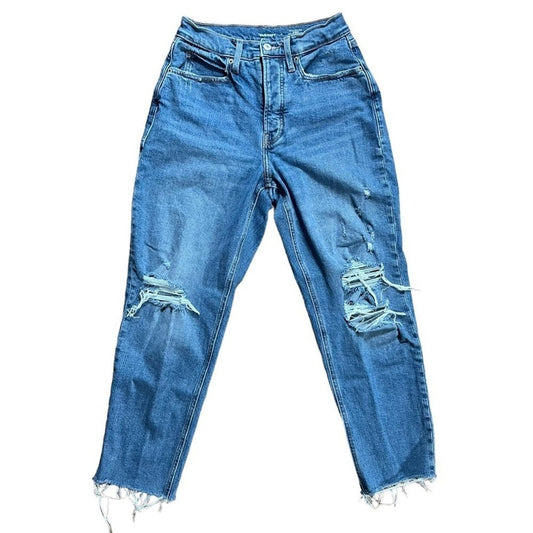 Old Navy Womens Extra High Rise Curvy Hi Straight Jeans Size 4 Distressed Button