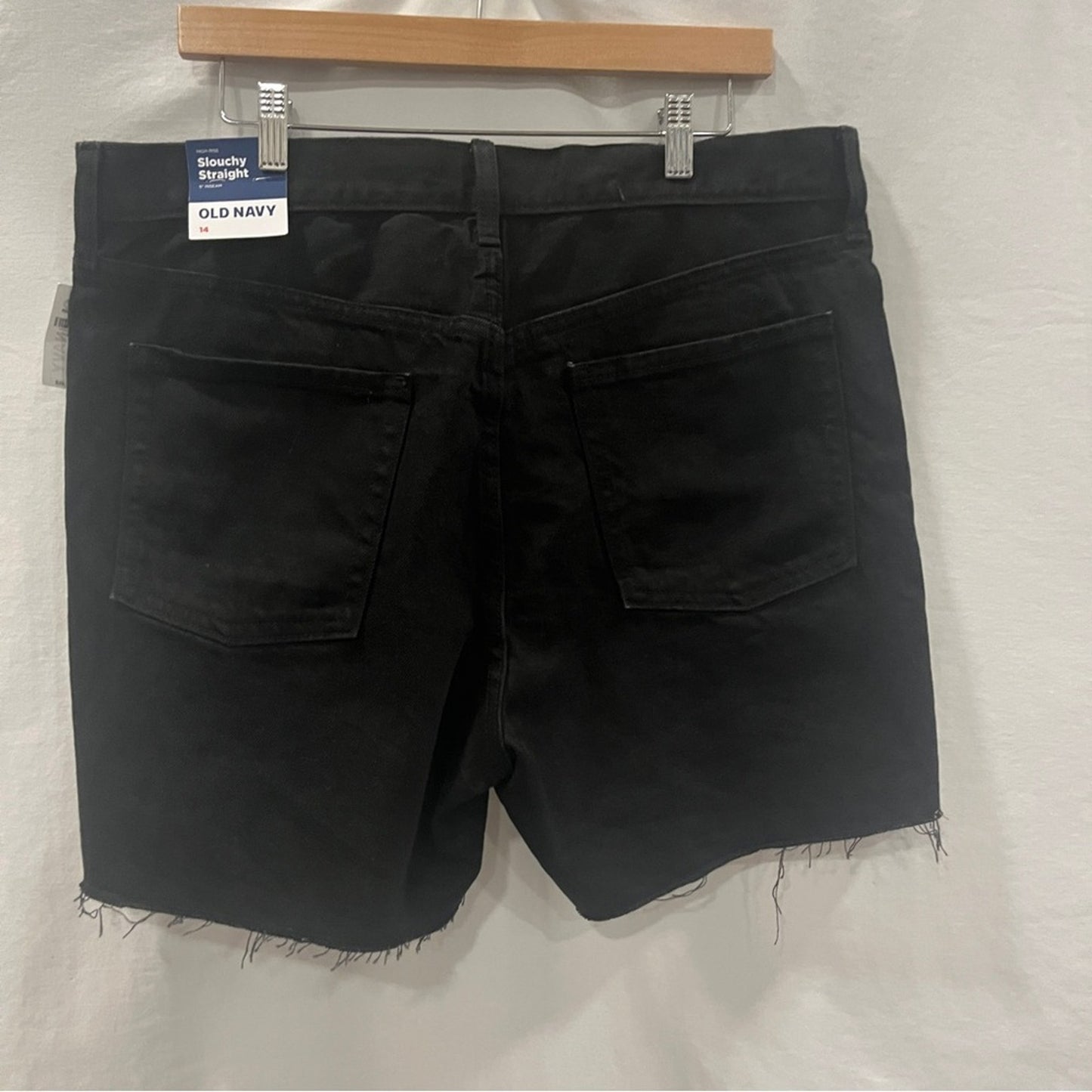 Old Navy Black Denim Jeans Womens Size 14 Slouchy Straight High Rise New Raw Hem