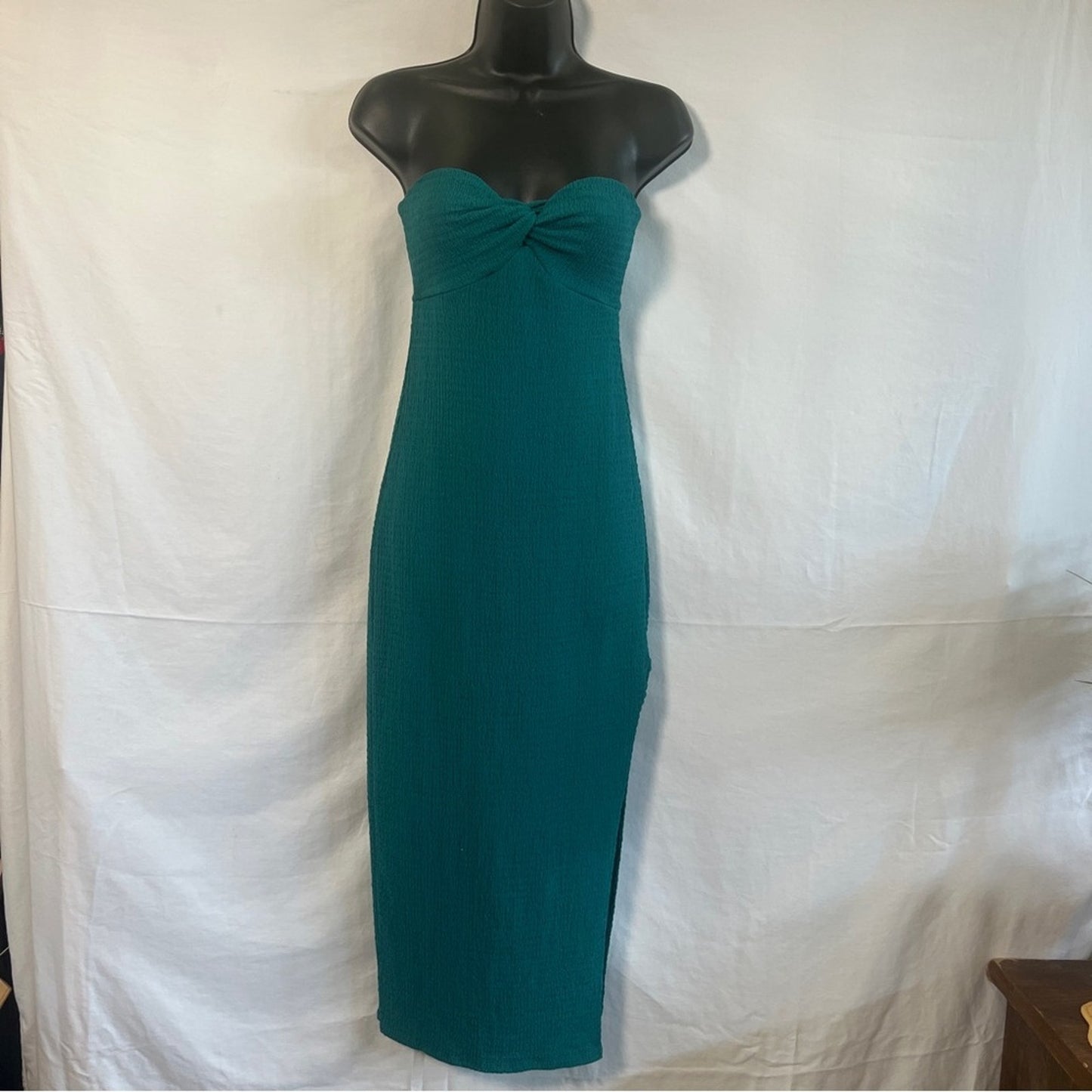 Wild Fable Strapless Midi Bodycon Dress Size Small Twist Bust Side Slit Rib Knit