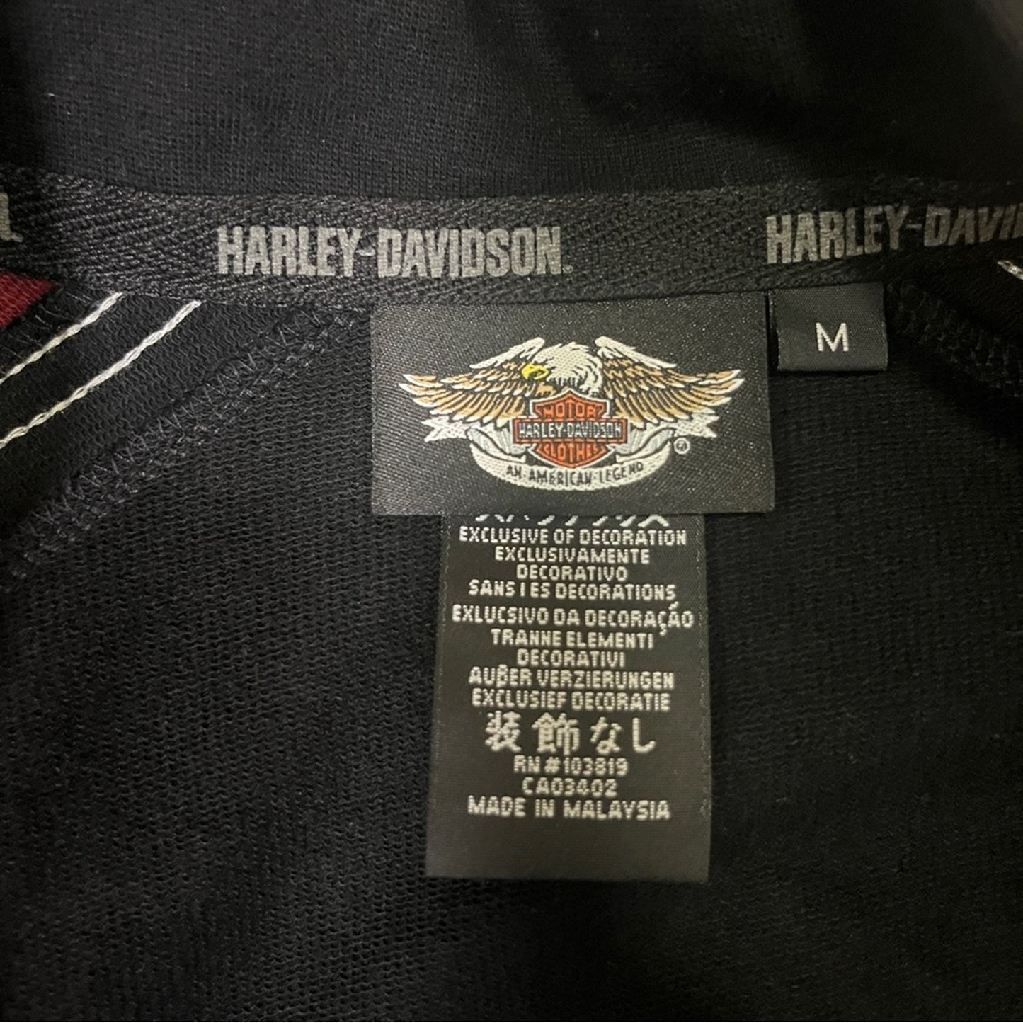 Harley Davidson Medium Jacket Black Long Sleeve Biker Rugged Baddie Lightweight
