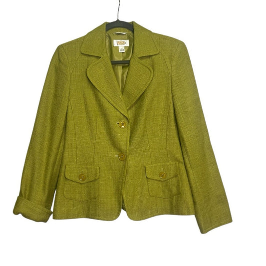 Talbots Womens Blazer Size 4 Italian Fabric Green 2 Button Long Sleeve Career