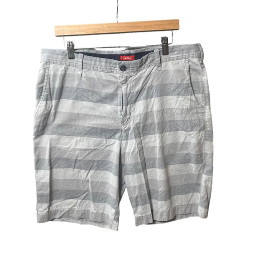 IZOD Mens Size 36 Gray White Striped Flat Front Shorts