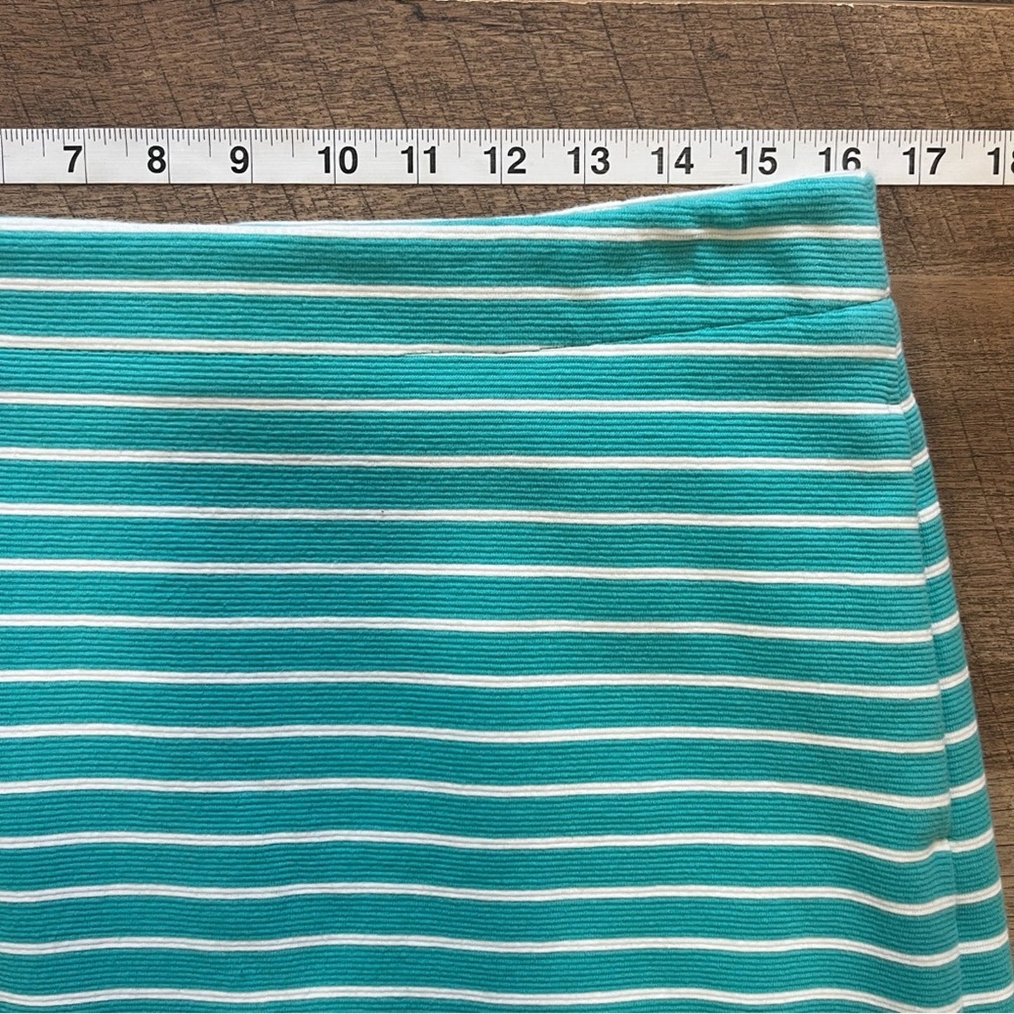 Talbots Turquoise White Textured Knit Skirt Pencil Pockets Womens Size 6 Mini