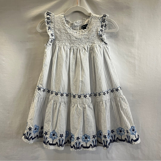 Cynthia Rowley Toddler Dress Girls 4T Smocked Top Blue White Flutter Sleeves