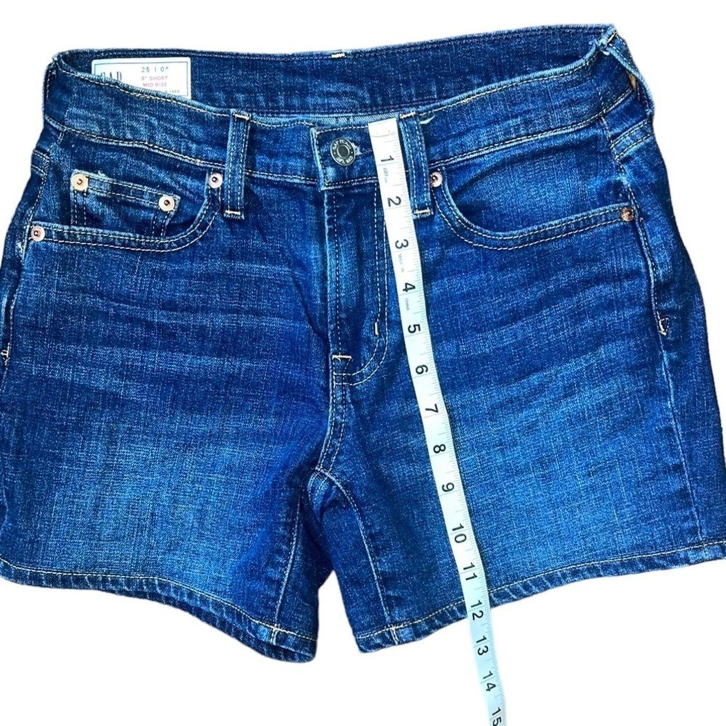 GAP Womens Mid Rise Blue Denim Shorts Size 25 0P Medium Wash Basic Casual Simple