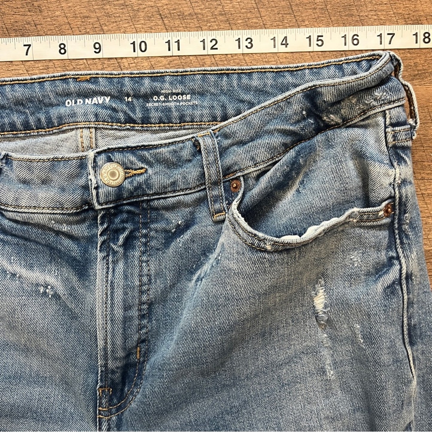 Old Navy High Rise OG Loose Denim Jeans Womens Size 14 Medium Wash Secret Pocket