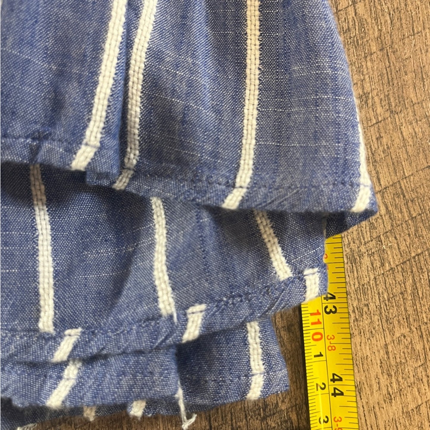 Blue Island Strapless Smocked Dress Medium Blue White Stripes Ruffle Beachy Boho