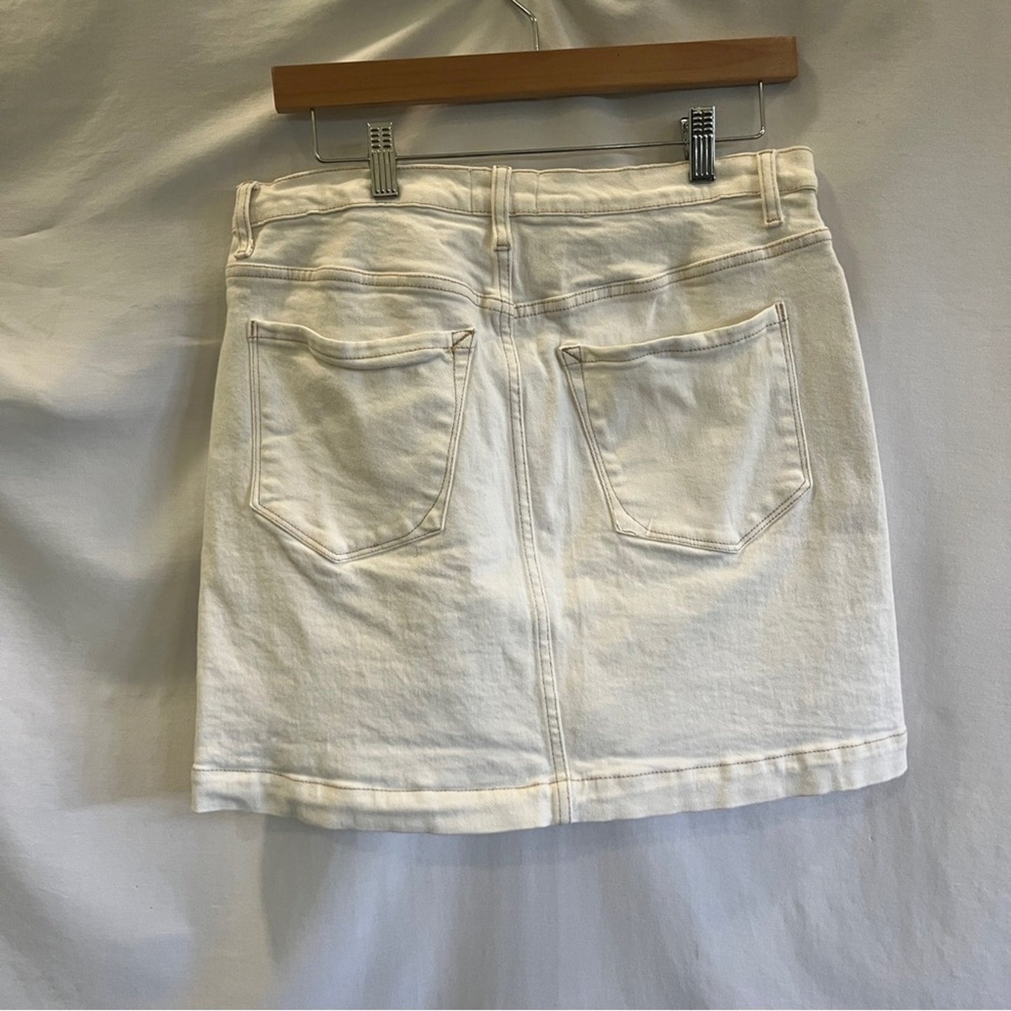 Kensie Vintage Luxe Button Down Cream Mini Denim Skirt Womens Size 10 A Line
