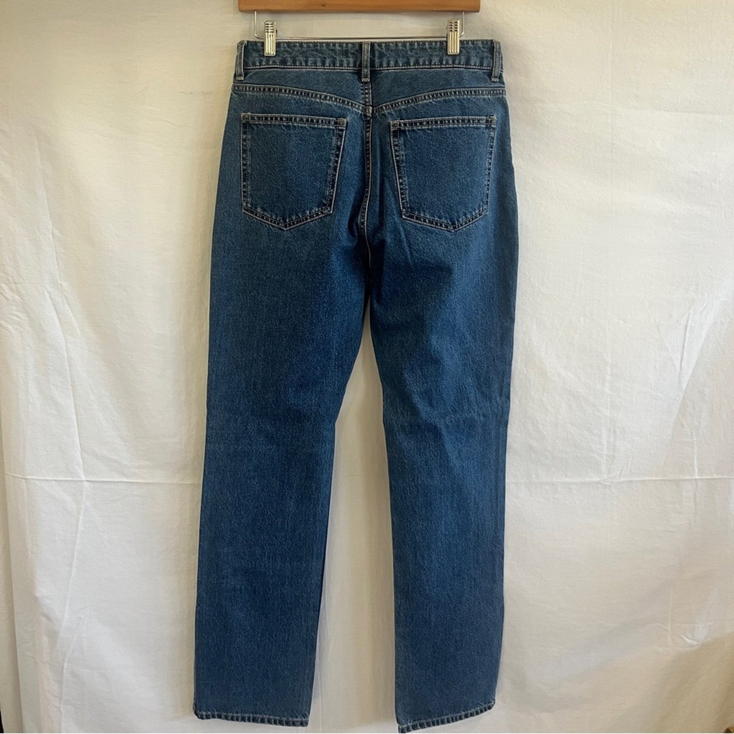 H&M Straight Denim Jeans Women Size 10 Medium Wash Ankle Slit Urban Edgy Modern