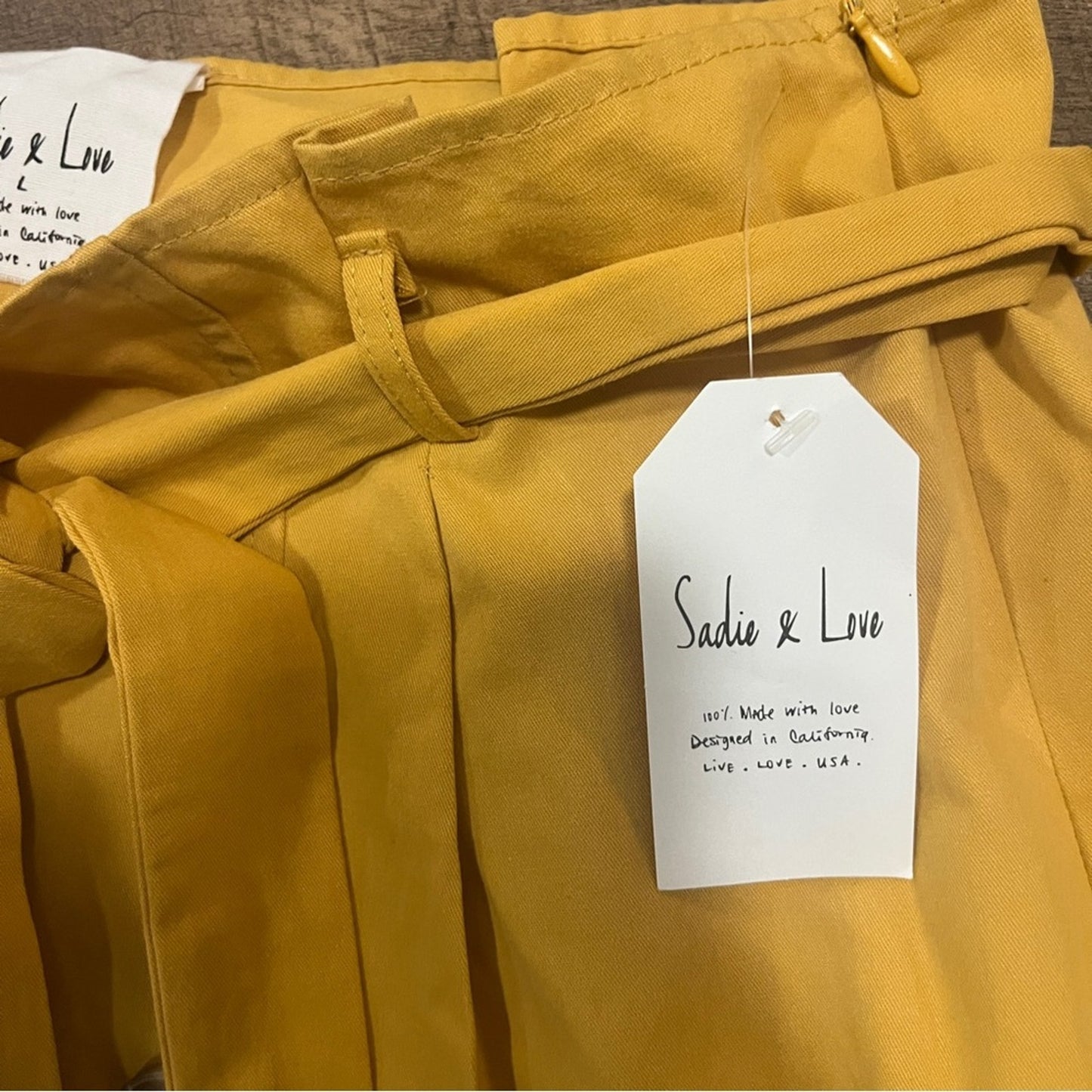 Sadie Love Mini Skirt Womens Size Large Yellow Gold Belt Tie Boho Preppy Simple