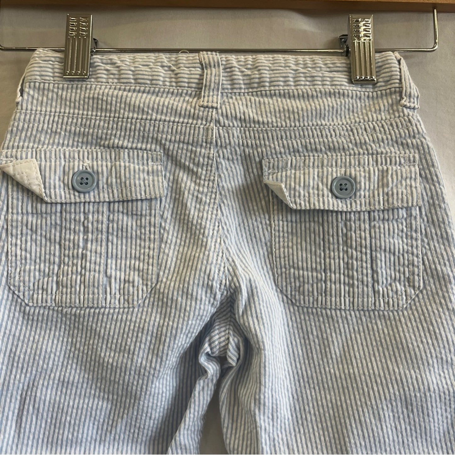 Gap Capri Pants Blue White Seersucker Cargo Toddler Girl Size 4 Adjustable Strap