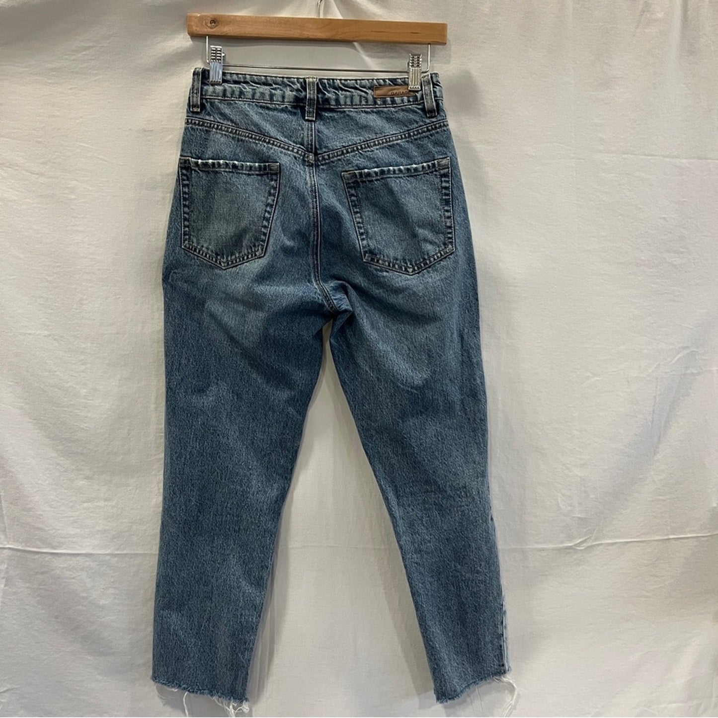 Garage Light Dark Denim Jeans Size 3 Raw Hem Unique Rare Edgy Alternative Patch