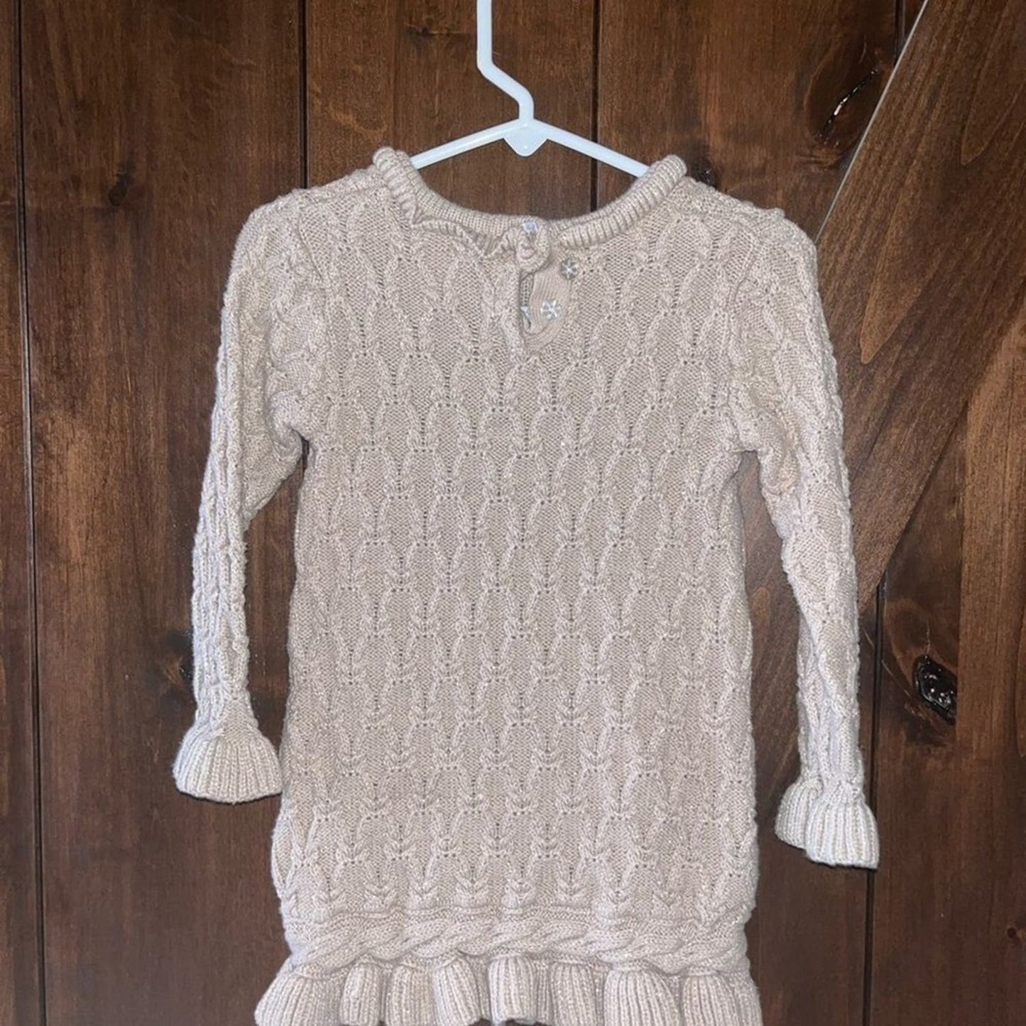 Rachel Zoe GirlsToddler 18 month Tan Knitted Long Sleeve Dress w/ Flower Accent