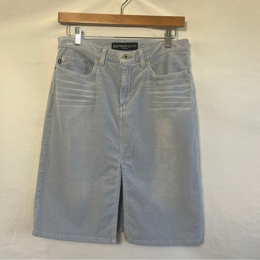 Express Corduroy Skirt Size 5/6 Light Blue Front Slit Career Work Preppy Casual