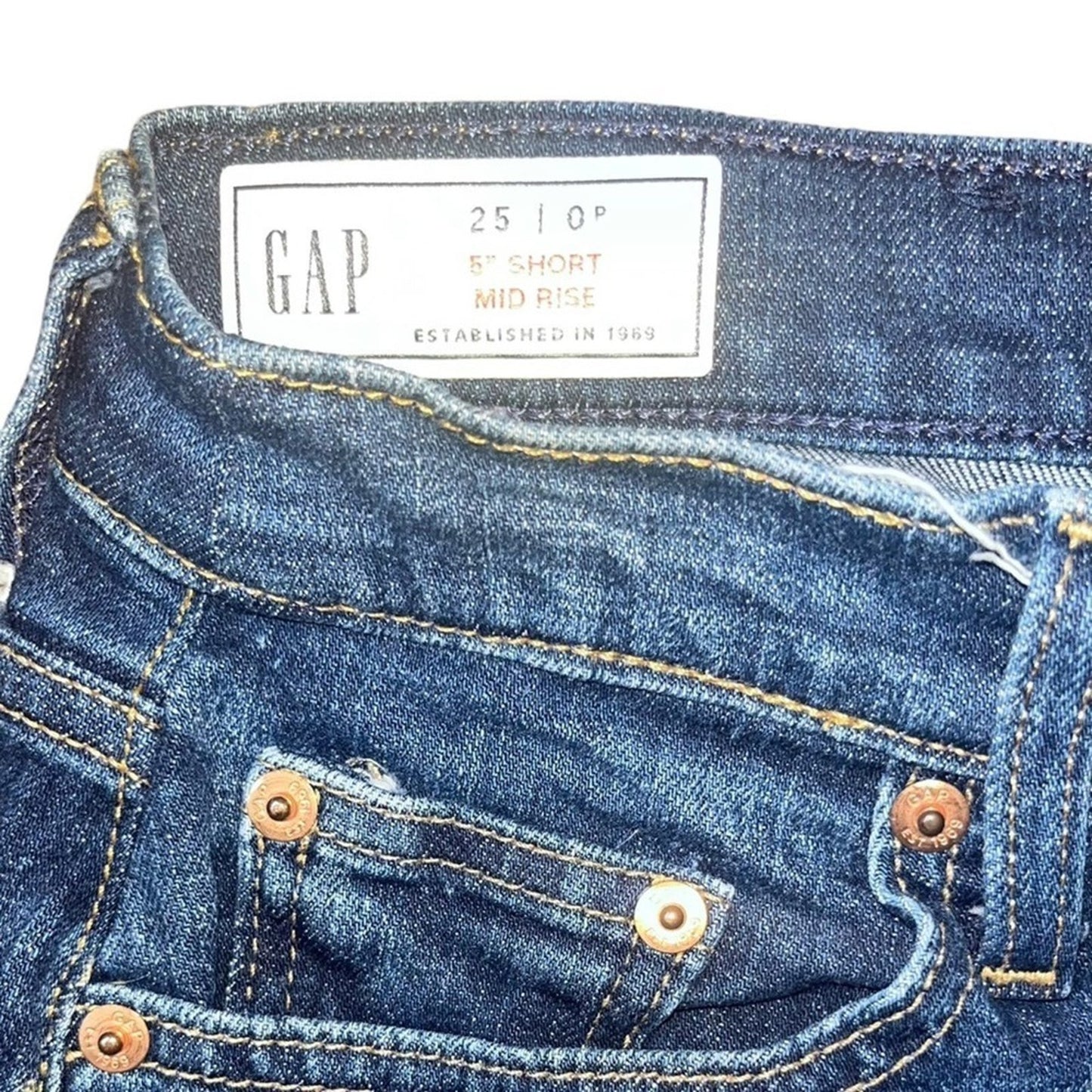 GAP Womens Mid Rise Blue Denim Shorts Size 25 0P Medium Wash Basic Casual Simple