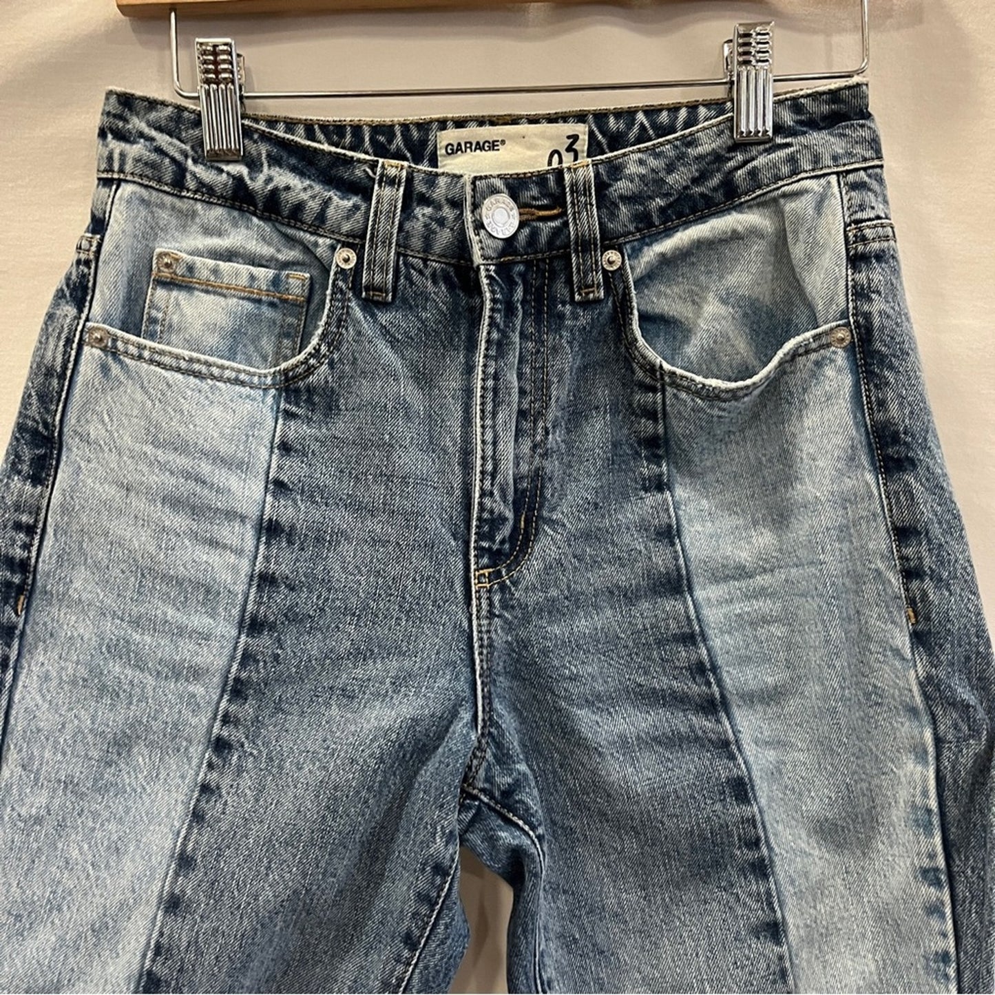 Garage Light Dark Denim Jeans Size 3 Raw Hem Unique Rare Edgy Alternative Patch