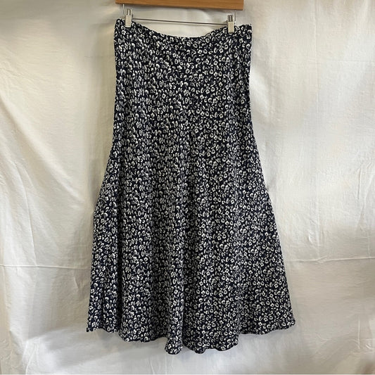 F&F Midi Navy Ivory Skirt Womens Size 12 Coquette Prairie Boho Soft Cottagecore