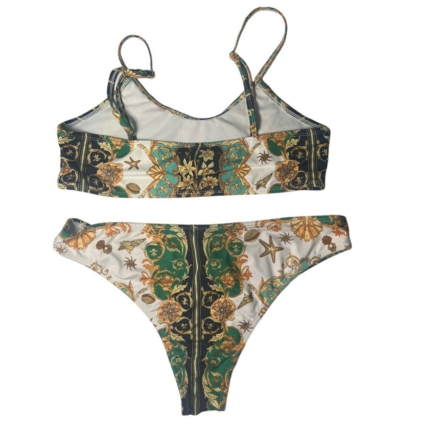Pretty Little Thing Green Shell Chain Print Scoop Neck Bikini MISMATCH SIZES