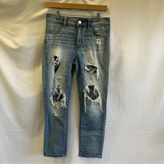 American Eagle Hi Rise Jegging Crop Super Stretch Denim Jeans Size 8 Med Wash