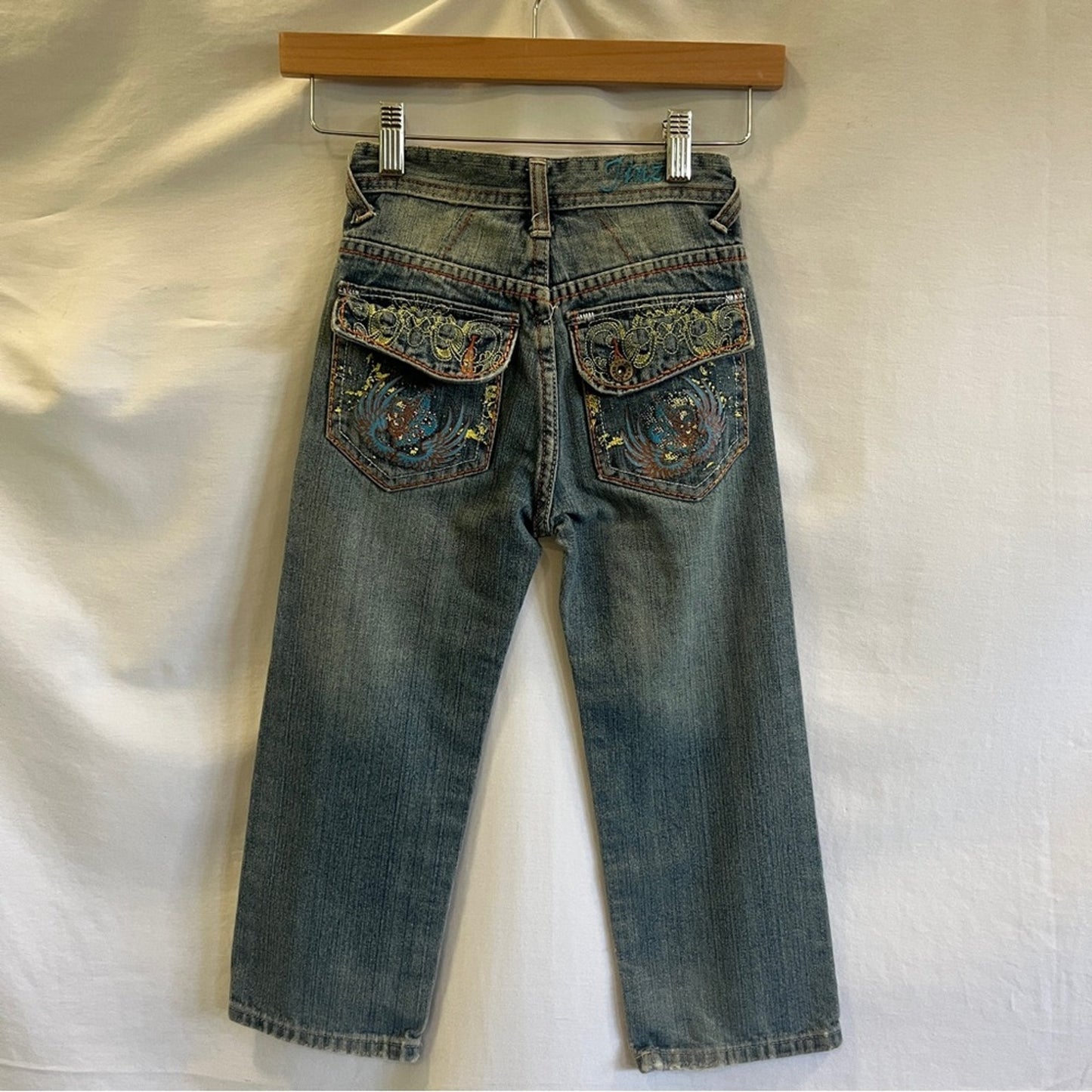 Jinzu Denim Kid Denim Jeans Size 5 Cotton Back Flap Pocket Design Missing Button