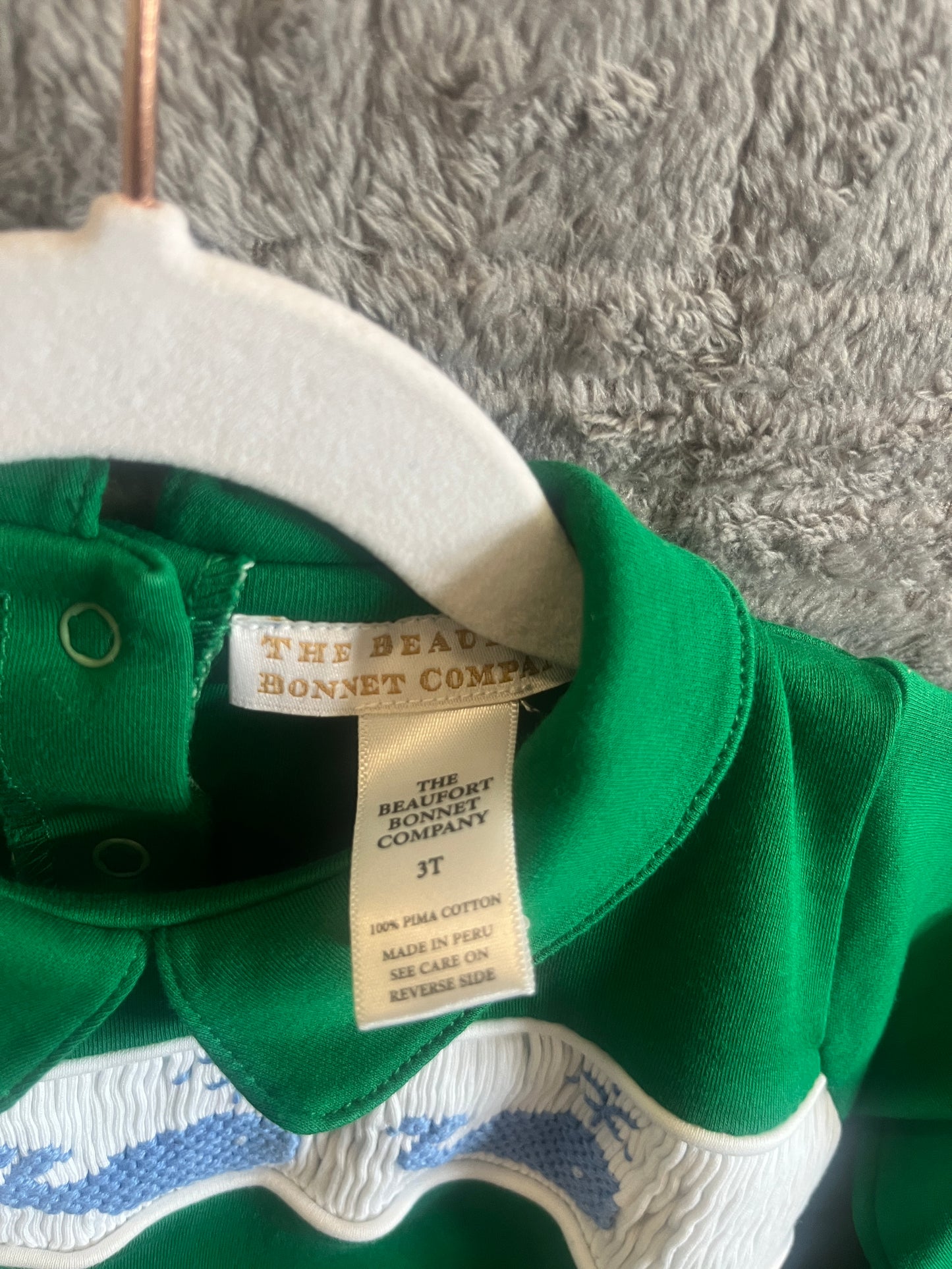 The Beaufort Bonnet Company Green Smocked Whale Long Sleeve Romper 3T