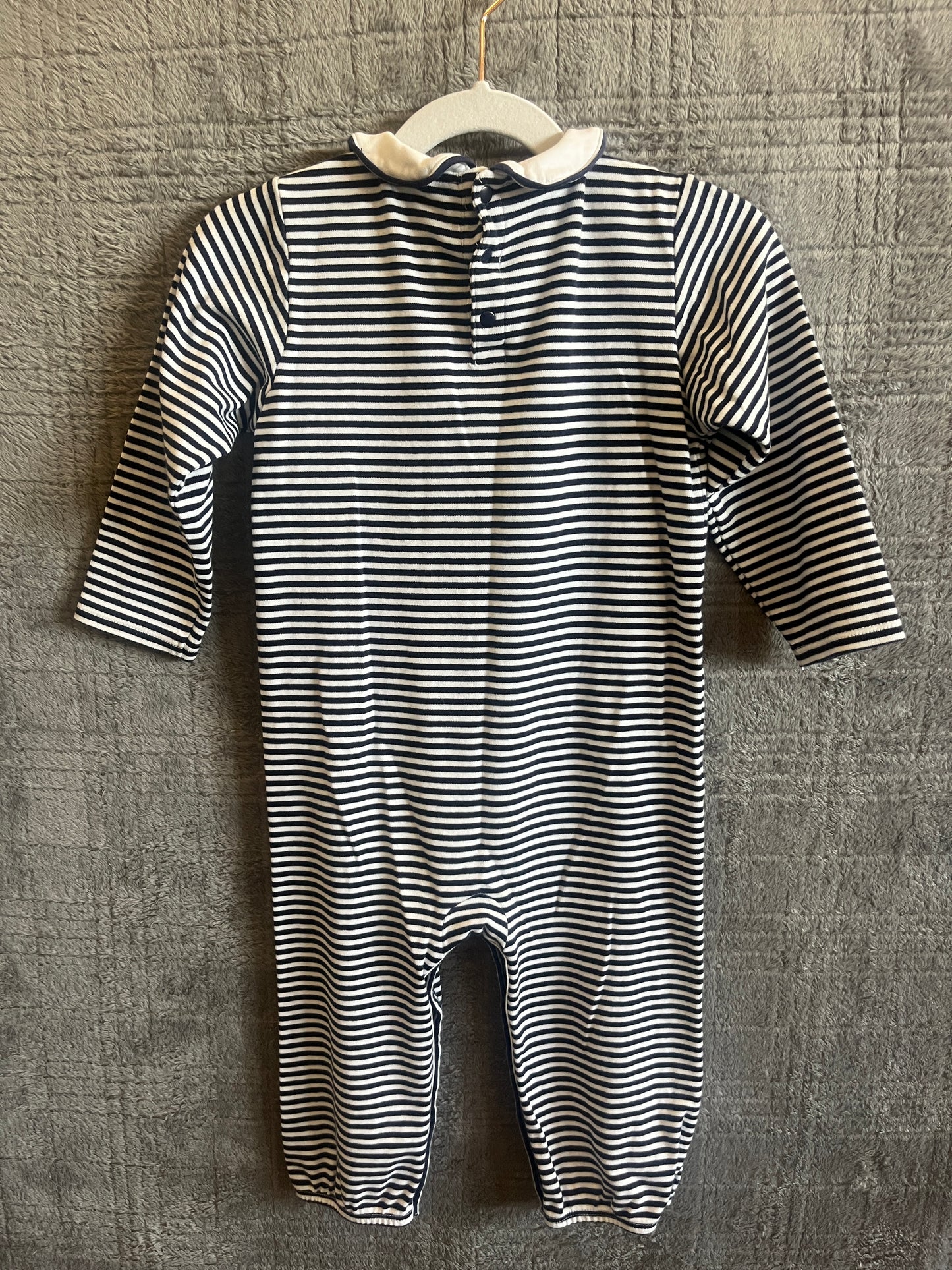 The Beaufort Bonnet Company Navy & White Striped Long Sleeve Romper | 3T