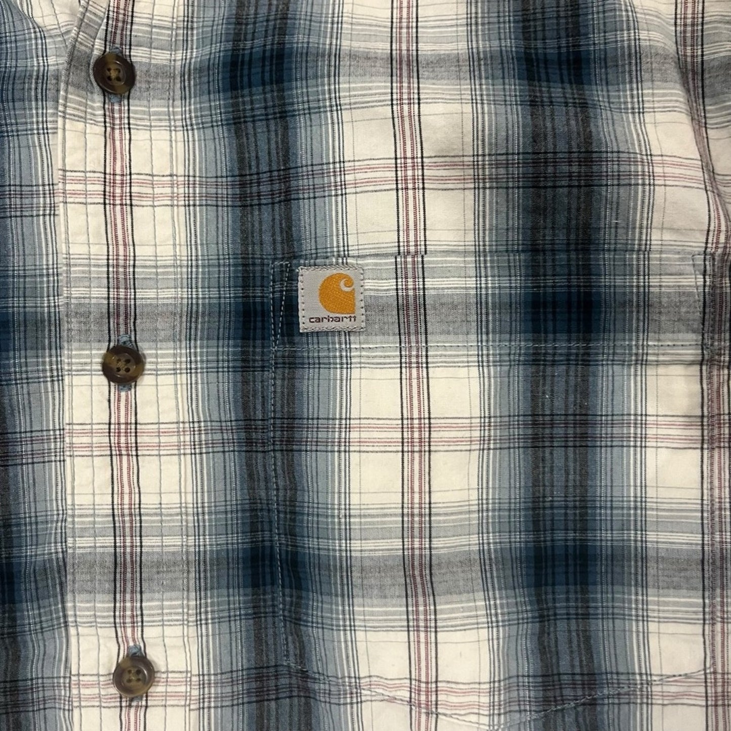Carhartt Mens Size Medium Relaxed Fit Blue White Long Sleeve Button Down Shirt