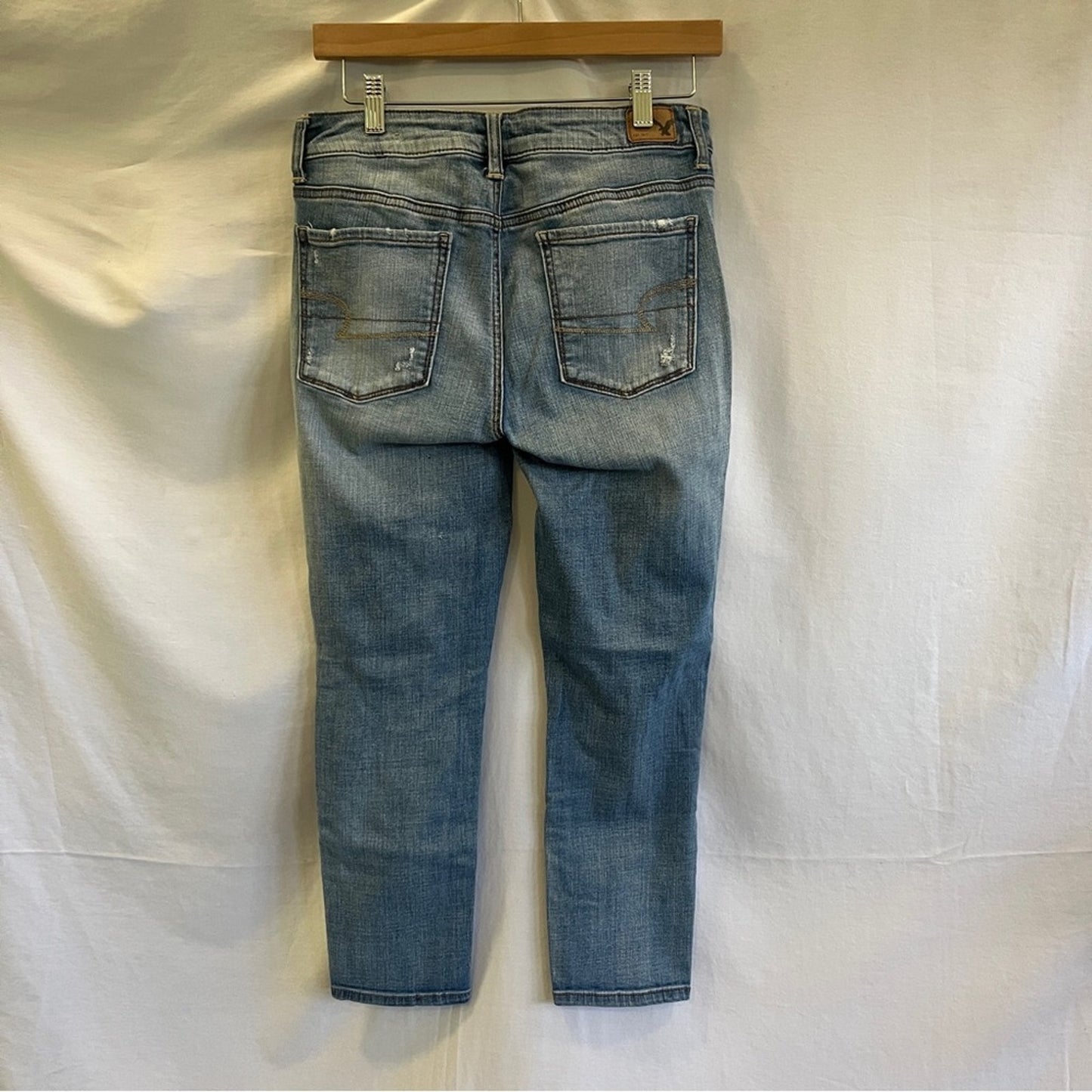 American Eagle Hi Rise Jegging Crop Super Stretch Denim Jeans Size 8 Med Wash