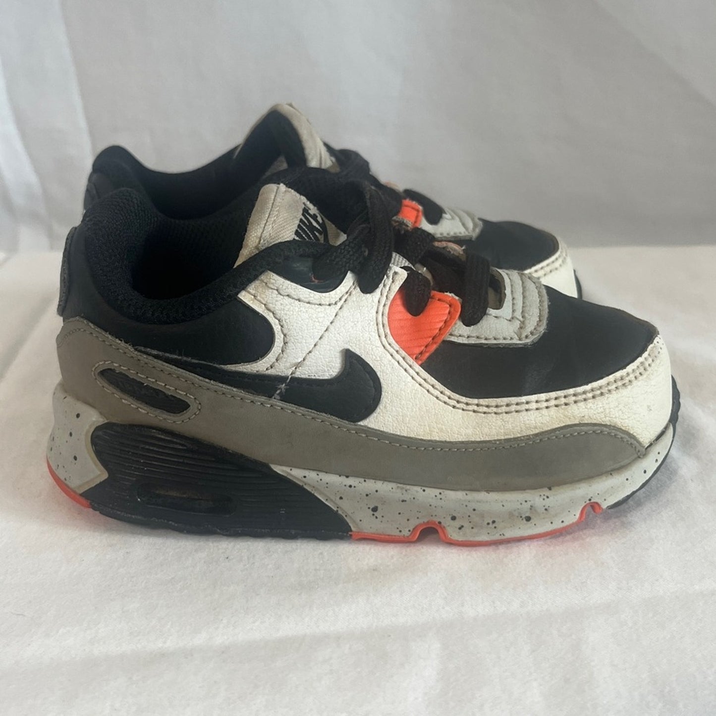 Nike Air Max 90 Sneakers Leather White Orange Toddler Size 8C Swoosh Speckled
