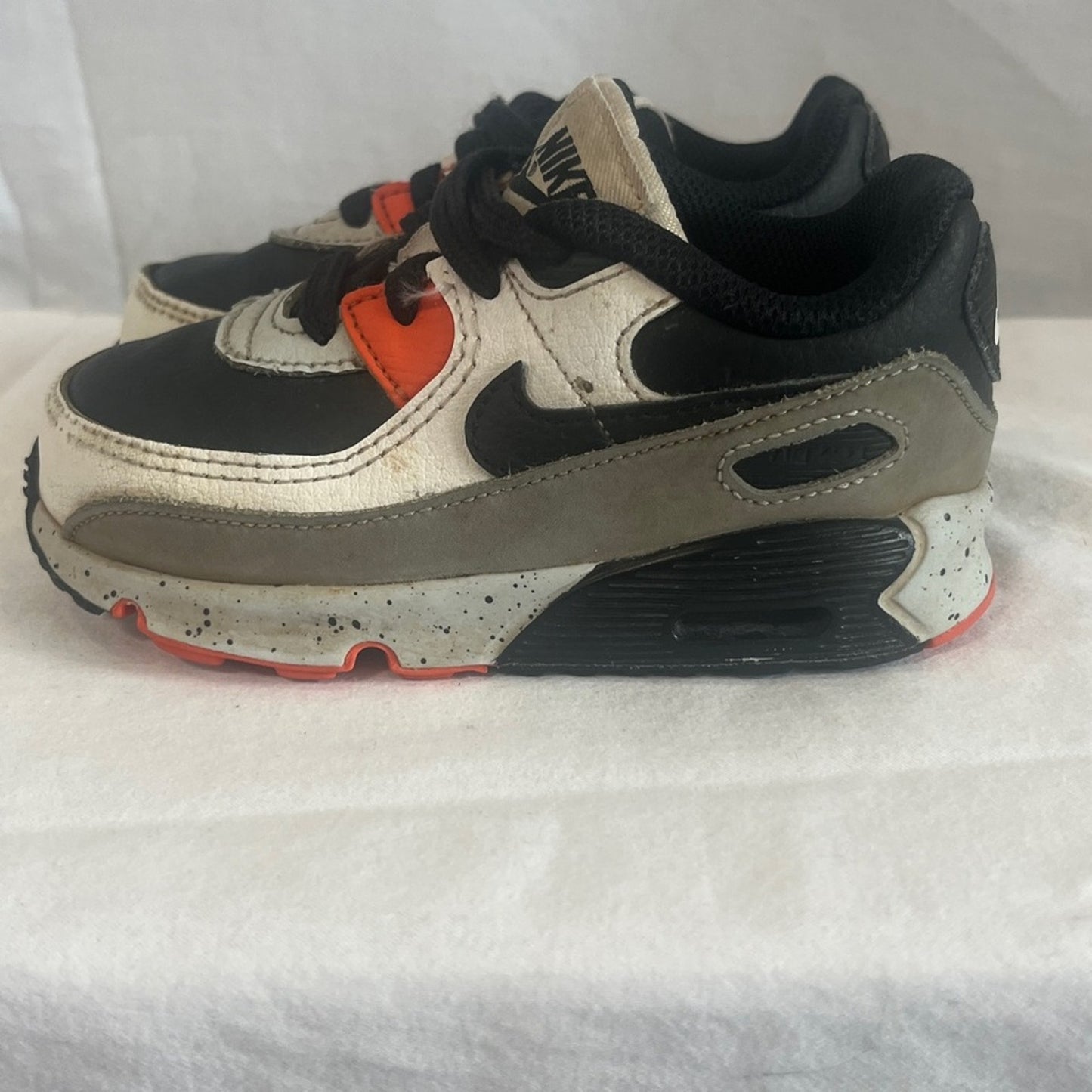 Nike Air Max 90 Sneakers Leather White Orange Toddler Size 8C Swoosh Speckled