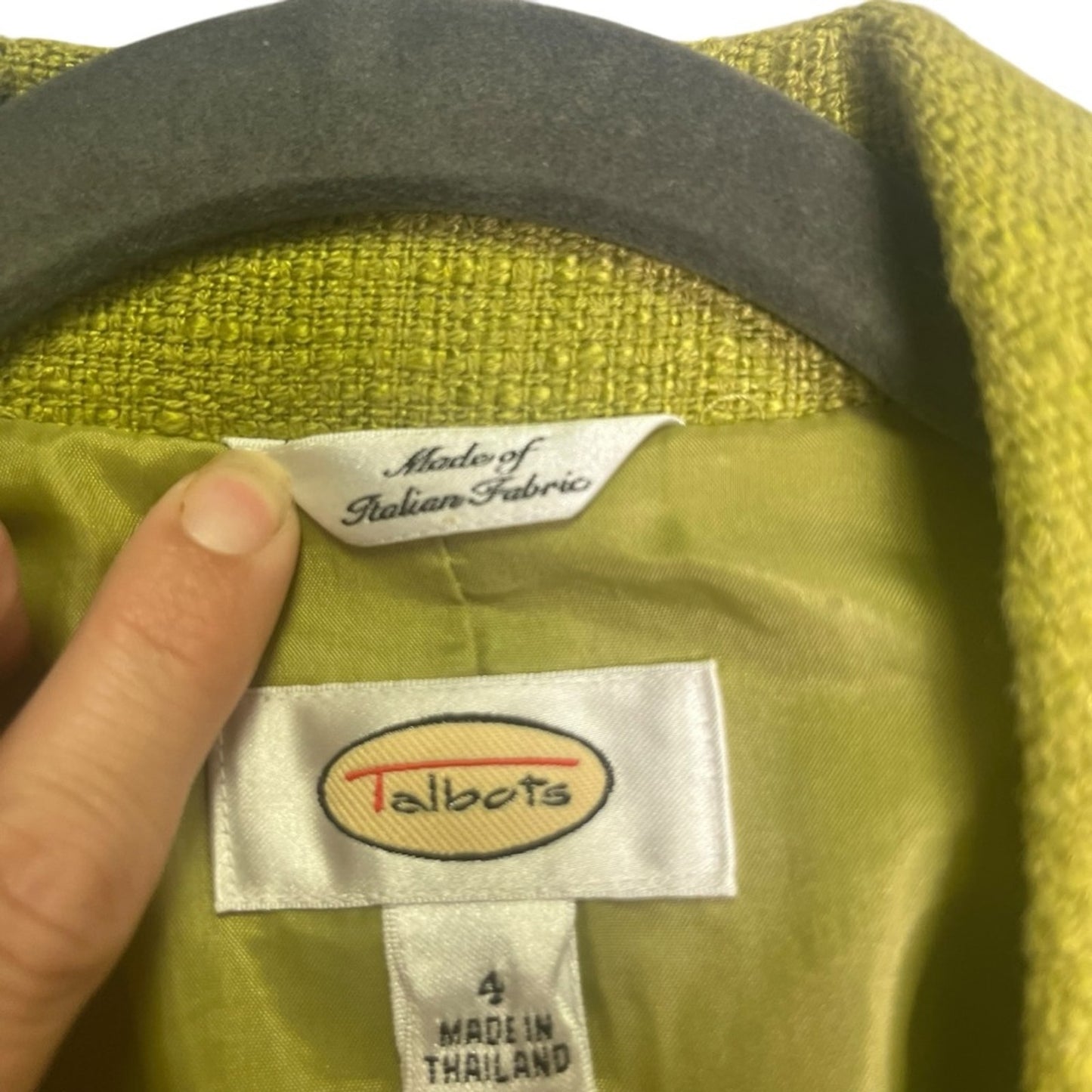 Talbots Womens Blazer Size 4 Italian Fabric Green 2 Button Long Sleeve Career