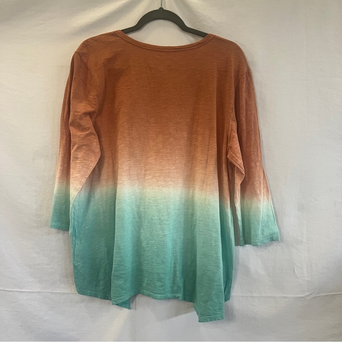 Seven 7 Dip Dye Tee Womens Size XL Orange Turquoise 3/4 Sleeve Tunic Casual Boho